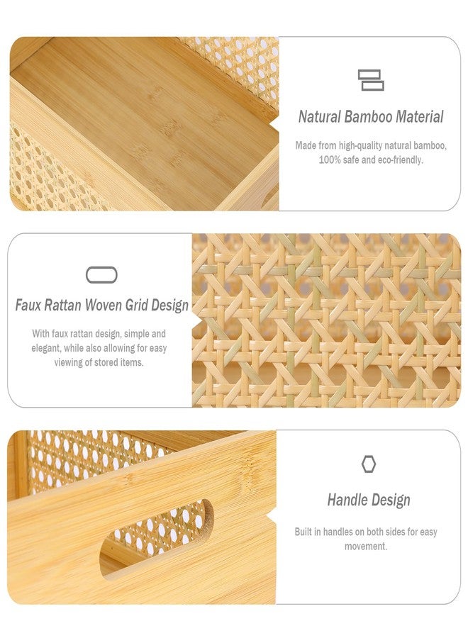 ANMINY Rattan Storage Basket Set of 3 Natural Bamboo Wooden Baskets with Handles Desktop Decorative Wicker Storage Basket Wood Nesting Crates Home Sundry Office Drawer Shelf Organizer - Image 4